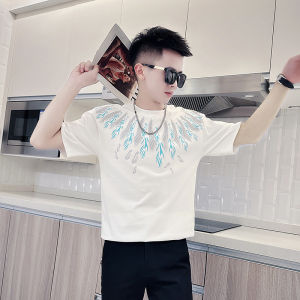 Summer Mens Short Sleeve T-Shirt Trendy Print Cotton Half Sleeve Fashionable Streetwear Breathable Comfortable round Neck Top