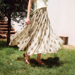 XIANGYING | Chân Váy A-Line Carô Vintage Thắt Dây Cao