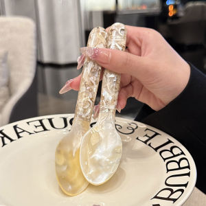 Luxurious Handmade Shell Spoon Large Snail Spoon Moonlight Mule Floral Handle Boss Lady Personal Use Dining Utensils Spoon