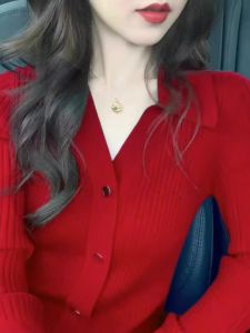 HUOLISI | Red New Year Stylish V-neck Knitted Cardigan