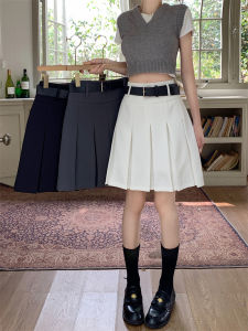 Grey High-Waist Pleated Skirt for Women Casual K-Style Design Ruched Short Length Polyester Fiber New Polyester Fiber Material