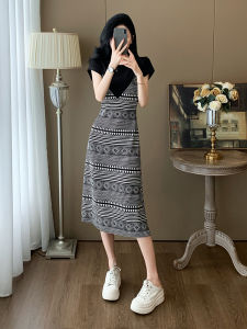 ชุดเดรสยาวปานกลาง La Chapelle สไตล์เกาหลี ทรงเอ แขนสั้น กระโปรงทรงเอ สำหรับผู้หญิงในฤดูร้อน