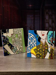 Modern Chinese Style Hand-Painted Porcelain Board Decorative Artwork for Living Room Entrance Restaurant Homestay Wall Hanging