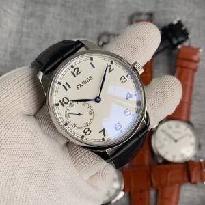 Retro Nam Cơ Đồng Hồ Đeo Tay 44mm Đen/Trắng Tinh Thể Khoáng Tay Cuộn Dây Chuyển Động Dây Da Chống Nước 20Bar