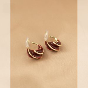 Unique Vintage Red Wine Color Spiral Ear Cuff Earrings Simple Hong Kong Style Retro Mosquito Coil Tray No Piercing Clip for Women
