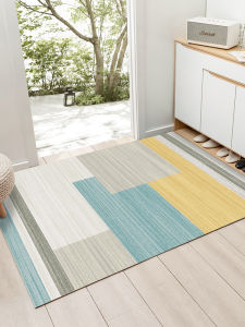 Easily Cleanable PVC Door Mat Home Entrance Mat Anti-Stain Living Room Floor Mat Nordic Style Square Geometric Pattern Rug