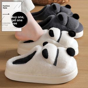 MONLEYTA | Buy One Get One Free Cotton Slippers For Couples Indoor Home Warm Thickened Velvet Mens Womens Cute Winter Autumn Shoes