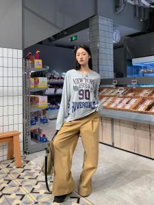 กางเกงขายาวทรงหลวมสไตล์อเมริกันย้อนยุคสำหรับผู้หญิง กางเกงขายาวทรงหลวมเอวสูง กางเกงขายาวทรงหลวมสำหรับฤดูใบไม้ร่วง