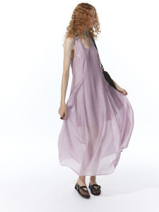 Molin Romantic Vacation Style U-Neck 3D Petal Loose Slightly Wrinkled Feeling Lyocell Vest Dress Womens Fashion Summer Dress