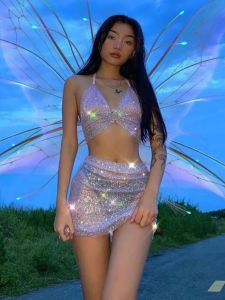 Sleeveless Transparent Silk Skirt Set Sleeveless Pullover See-through Bright Silk Skirt Suit