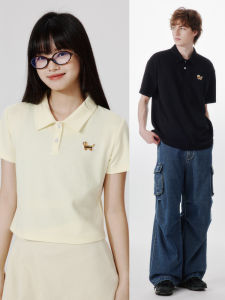 PSO Brand Knitted Cute Little Dog Short Sleeve Polo Shirt Loose Fit Summer Turn Collar T-Shirt for Men And Women Breathable Cotton Polyester Blend