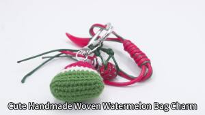 Sweet Delicious Handmade Woven Watermelon Bag Charm Cute Beaded Fruit Pendant for Women Men Backpack Handbag Accessory Gift