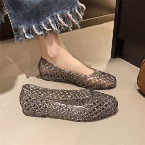 JIFANPAUL | Flat Clear Crystal Sandals for Women
