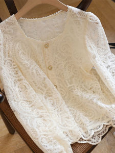 YUFUQING | เสื้อเชิ้ตผ้าลูกไม้แขนยาวสีพีชสำหรับผู้หญิง ฤดูใบไม้ผลิ 2025 เสื้อเชิ้ตผ้าฝ้ายสไตล์ฝรั่งเศสที่หรูหราและทันสมัย ​​เสื้อเชิ้ตผู้หญิงสีพีช