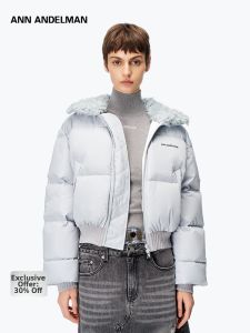 ANN ANDELMAN | Short Fur Collar Silver-gray Thick Down Jacket