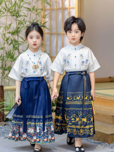 New 2024 Childrens Traditional Chinese Style Hanfu Ancient Costume Set for Boys And Girls Summer Six-One Horse Tailed Skirt