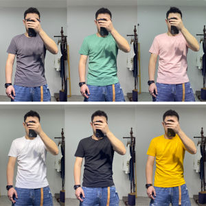 Spring 2024 Mens Slim Fit Cotton T-Shirt Short Sleeve round Neck Solid Color Base Layer Half Sleeve Fashionable Youth Casual