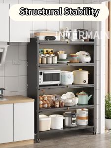 Rak Dapur Kabinet Almari Dapur Kitchen Organizer Storage Rack Microwave Oven Self Cabinet Rack With Doors&Wheels Dapur Kabinet Rak Dapur Kitchen Cabinet Microwave Oven Rack Multi-layer Storage Shelves/M5