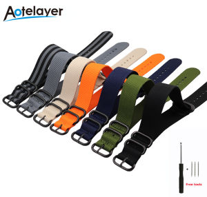 Aotelayer Thickened Nylon Straps 18mm 20mm 22mm 24mm Width Nylon Watch Band NATO Canvas Watch Strap with Five-ring Black Buckle Stee Watch Accessories