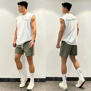 อเมริกัน ลำลอง ยี่ห้อ หลวม Fit Pure ผ้าฝ้าย กีฬาบาสเก็ตบอล เสื้อกั๊ก ผู้ชาย ฤดูร้อน เสื้อท่อนบน ระบายอากาศได้ดี Moisture Wicking คอกลม Sweat Back เสื้อกั๊ก