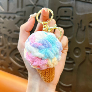 Creative Crocheted Ice Cream Keychain Cute Cartoon Cone Couple Bag Pendant Small Gift Fashionable Accessory for Lovers