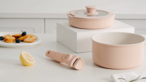 Redchef Non-Stick Ceramic Rock Cookware Set with Removable Handles 4 Pieces Non-Stick Pans PFAS & PTFE & PFOA Free Compatible with All Stovetops