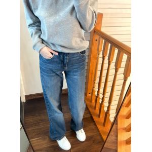 Quần Jeans Denim Xanh Cổ Điển Ống Rộng 180 Cao Cấp Cho Nữ Quần Dài Đến Sàn Kiểu Dáng Thẳng Ôm Dáng Cạp Cao