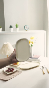 Yerim Aesthetic Pearl Ceramic Tableware Plate Korean Cafe/Piring Keramik Mutiara Love Oval Warna Cream/Dessert Dinner Plate/Piring Makan Saji Estetik ala Restoran/Property Foto dan Video Konten