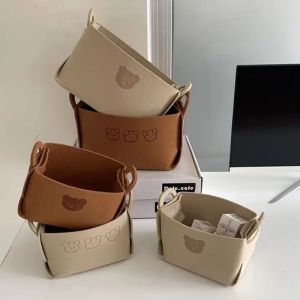 Bear Felt Storage Basket Foldable Cosmetic Storage Basket Desktop Storage Box Snacks Toys Storage Basket Dirty Clothes Basket