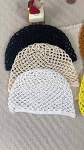 Women Breathable Mesh Cotton Hat Thin Solid Color Hollow Out Handmade Hat Versatile Fashion Crochet Cap for Summer Pullover Hats