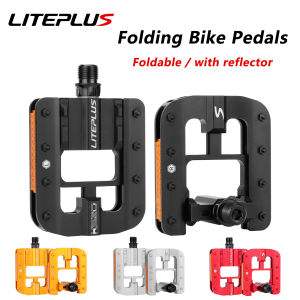 Liteplus Folding Bicycle Pedals Aluminum Alloy Anti-Skid Foldable Pedal With Reflective Strip 14MM Folding Bike Pedal