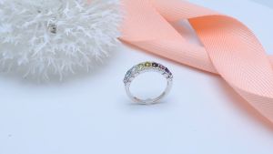 Lohaspie Jewelry Genuine Solid Silver S925 Ring Peridot Gemstone and Topaz Natural Topaz Peridot Ring Multicolor Gemstone Design Women Jewelry