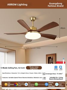 Moisturizing Big Wind Power Silent Ceiling Fan Light 52 Inch