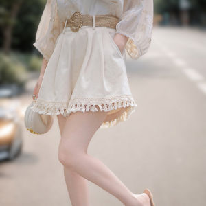 Quần Short Ống Rộng Cạp Cao Basic House Màu Đào Phong Cách Dân Tộc Mùa Hè Mới Quần Áo Làm Việc Giản Dị Giảm Tuổi