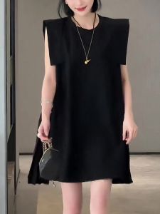 Fashionable Pleated Side-Bow Loose Korean Style Commute round Neck Mini Dress Summer New Arrival Womens plus Size Dress