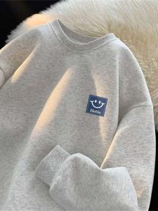 Heavyweight Pure Cotton Fleece Hoodie Mens round Neck Jacket for Teens Autumn Winter Casual Comfortable Breathable Sweatshirt