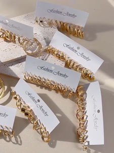 Bestella💗5PCS/Set Anting Mutiara Berbentuk C/Set Anting Antik/Anting Paduan Bermutu Tinggi Untuk Wanita COD