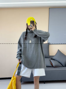 Spring Korean Style Loose Large Size Thickened Flocking High Collar Mid-Length BF Style Slimming Solid Color Base Shirt T