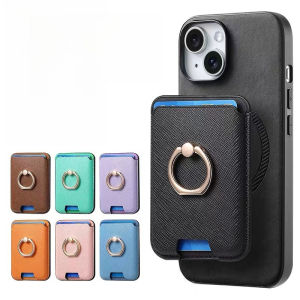 360 Rotation Ring Saffiano Leather Magnetic Card Holder Storage For Magsafe Wallet Stand For iPhone 18 17 16 15 14 13 12 Pro Max