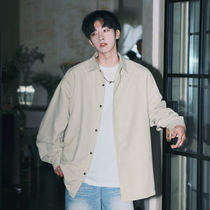 Versatile Loose Mens Shirt Youthful Pure Color Street Style Autumn Fashion Retro Hong Kong Leisure Snowflake Fleece Long Sleeve Collar