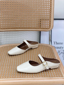 Elegant Retro Half Slippers Womens Flat Bottom Mary Janes Square Head Design Comfortable Slip-On Shoes for Summer 2025