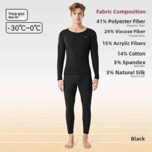 Miiow | Mens Thermal Silk Fleece Underwear Set Thickened Flocking Heating Fiber Long Sleeve Long Pants Base Layer For Winter Autumn