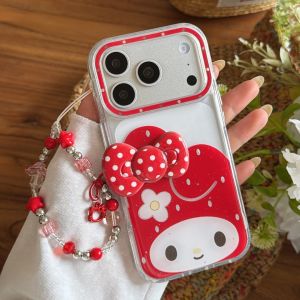 Sanrio | Korea INS 3D Bowknot My Melody Case For iphone 17 16 15 14 Pro Max 13 TPU Shockproof Protect Soft Phone Cover Funda With Chain