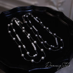 Double Layer Pearl Necklace Vintage French Style Womens Fashion Jewelry Clavicle Chain Layering Accessory Pearl Mother-of-Pearl