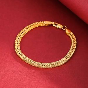 pure Ang 18K Saudi Gold Pawnable Bracelet 6MM Mens Side Bracelet 92.9% real gold weight 15.5g Free jewelry box