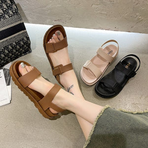 Summer 2025 Womens Flat Bottom Sandals Soft Sole Fashion Sports Beach Shoes for Outdoor Wear with Skirts Comfortable Mat Magic Stick