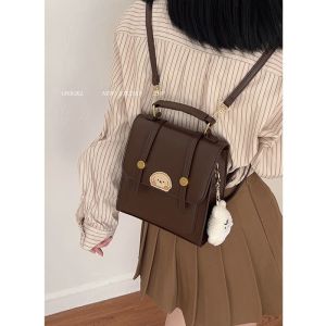 Retro Cute Student Backpack Womens 2025 New Commuter Travel Bag Versatile Lovely Niche Class Bag Soft PU Leather Handbag