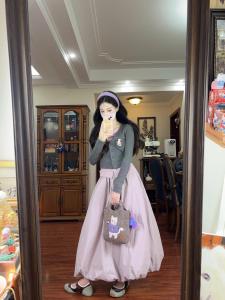 Váy Dài Vừa Phải Cạp Cao Cho Nữ Mùa Thu 2024 Váy Chữ a Màu Xám Hồng Phong Cách Công Sở Mới Váy Dài Nửa Thân