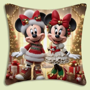 Christmas Cute Mickey & Minnie Pillow Cover Decorative Home Double-sided Print Square Pillow Living Room Decoration Pillowcase