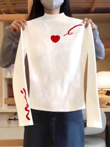 Womens Long Sleeve Fleece Lined Half High Collar Base Shirt Fashionable Shoulder Line T-Shirt Cotton Polyester Blend Winter Top